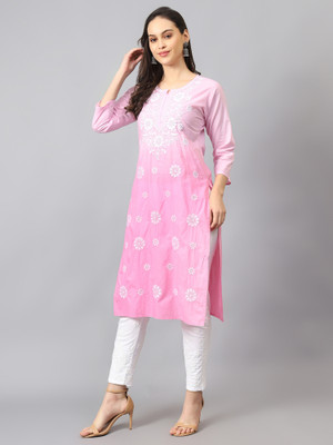 The Chikankari Story Women Embroidered Straight Kurta(Pink)