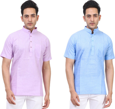Kavita Fasion Men Solid Straight Kurta(Purple, Light Blue)