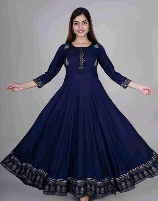 Mahalaxmi CREATION Women Printed Anarkali Kurta(Dark Blue)