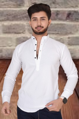 feshopee Men Self Design Straight Kurta(White)