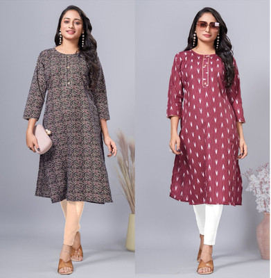 SIMPLYETHNIC Women Printed Straight Kurta(Multicolor)
