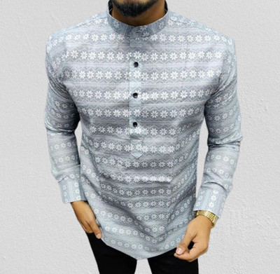 NIKOLA ENTERPRISES Men Printed Straight Kurta(Black)