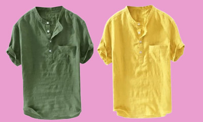 Super Westan Men Solid Straight Kurta(Yellow, Green)