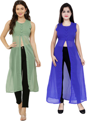 VESICLE Women Solid Frontslit Kurta(Light Green, Blue)
