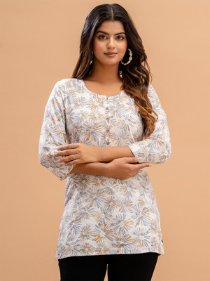 Feranoid Retail Women Printed Straight Kurta(White)