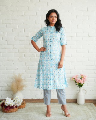 LOOMS21 Women Floral Print A-line Kurta(Blue)