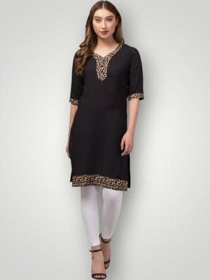 E&A Enterprises Women Printed Straight Kurta(Black)