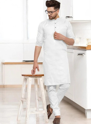 Krisha trend Men Solid Straight Kurta(White)