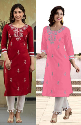 SISTO Women Embroidered Straight Kurta(Multicolor)