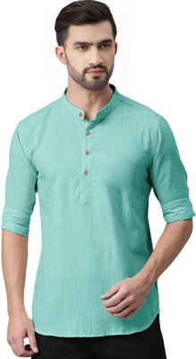 BHUVIKOO Men Solid A-line Kurta(Green)