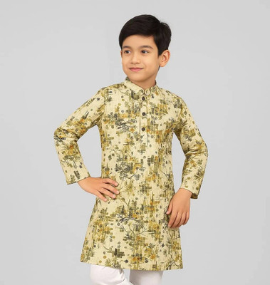 Qtsy Boys Printed Straight Kurta(Beige)