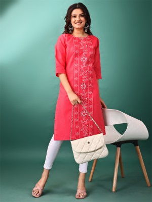 VINH FASHION Women Embroidered A-line Kurta(Pink)