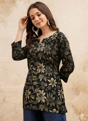 HF collections Women Printed A-line Kurta(Gold)