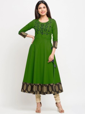 Yash Gallery Women Embroidered Flared Kurta(Green)