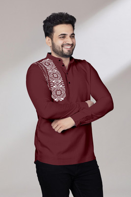LIRMO Men Printed Straight Kurta(Maroon)