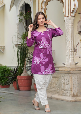 SIYAFABKURTI Women Printed A-line Kurta(Purple)