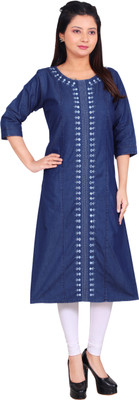 anmol fashion Women Washed Straight Kurta(Blue)