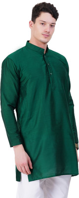 Ethazh Men Solid Straight Kurta(Dark Green)