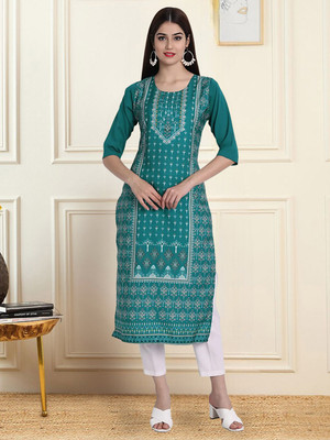 EthnicBasket Women Printed A-line Kurta(Green)