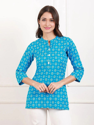 TRUE SHAPE Women Printed Straight Kurta(Blue)