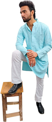 FAIZANE RAZAA Men Self Design Straight Kurta(Light Blue)