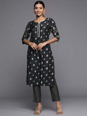 LIBAS Women Printed Straight Kurta(Black)