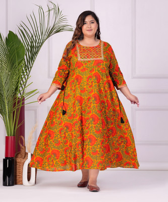 Wilshire Women Embroidered Flared Kurta(Yellow)