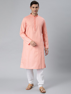 Manthan Men Solid Straight Kurta(Pink)