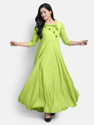 MOZIKA Women Solid Anarkali Kurta(Light Green)