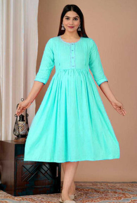 JASORIYA Women Solid, Washed Anarkali Kurta(Light Blue)