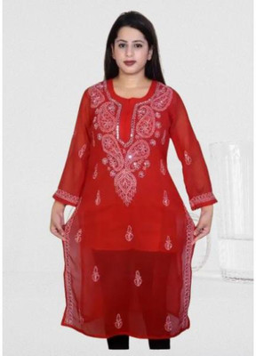 Sheeraz enterprise Women Embroidered Straight Kurta(Red)