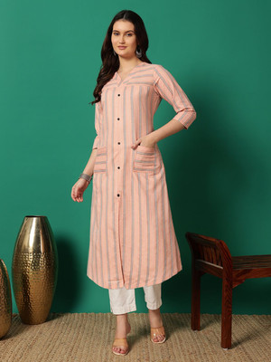EMPIRE STYLE Women Woven Design A-line Kurta(Orange)