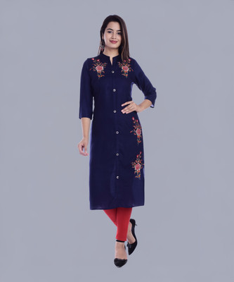Mehsoos Women Embroidered Straight Kurta(Dark Blue)