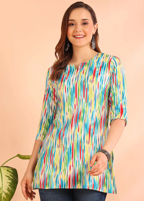 DSK STUDIO Women Geometric Print Straight Kurta(Light Blue)