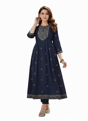 ViKiCo Women Embroidered Anarkali Kurta(Dark Blue)