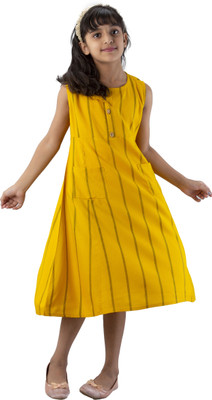 DMP FASHION Girls Striped A-line Kurta(Yellow, Black)