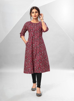 ABHI FAB Women Printed Straight Kurta(Purple)
