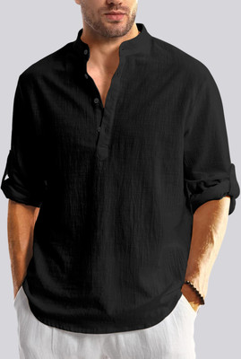 ZARTHA Men Solid Straight Kurta(Black)