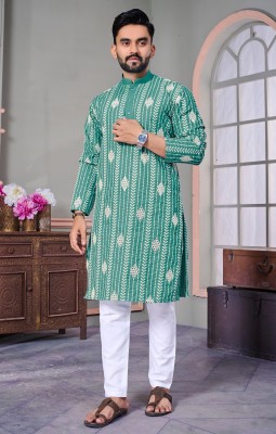 FOXDX Men Embellished A-line Kurta(Multicolor)