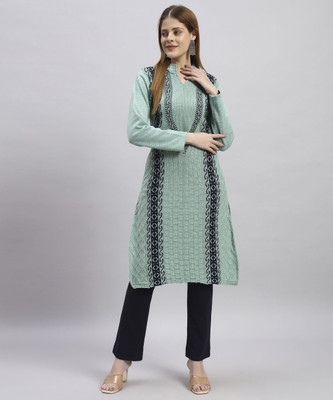 MORKEL Women Self Design Straight Kurta(Light Green)