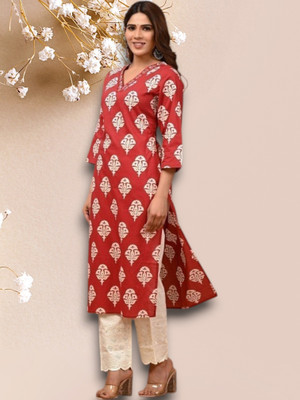 PRAYAARI FASHIONS Women Self Design Straight Kurta(Maroon)