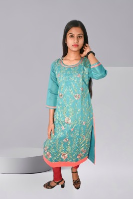 first pink fashion Women Embroidered A-line Kurta(Light Blue)