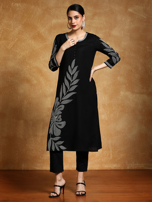 Varanga Women Printed Straight Kurta(Black)