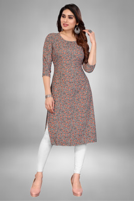 HouseOfCommon Women Printed Straight Kurta(Brown)