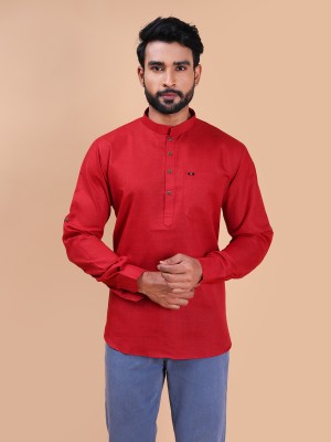 MANNYATA Men Solid Straight Kurta(Red)