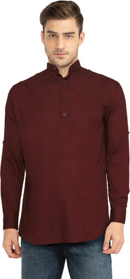 ETHNICSUTRA Men Solid Straight Kurta(Maroon)