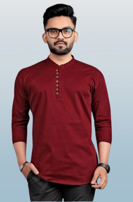 Zimli Men Solid Straight Kurta(Maroon)