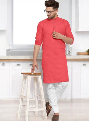 Trending Rashmi Men Solid Straight Kurta(Pink)