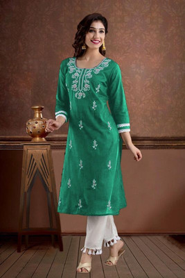 vikshi Women Embroidered Straight Kurta(Multicolor)