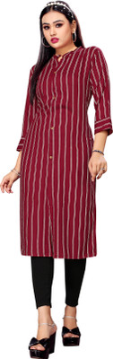 WrinkleDesigner Women Printed A-line Kurta(Maroon, White)